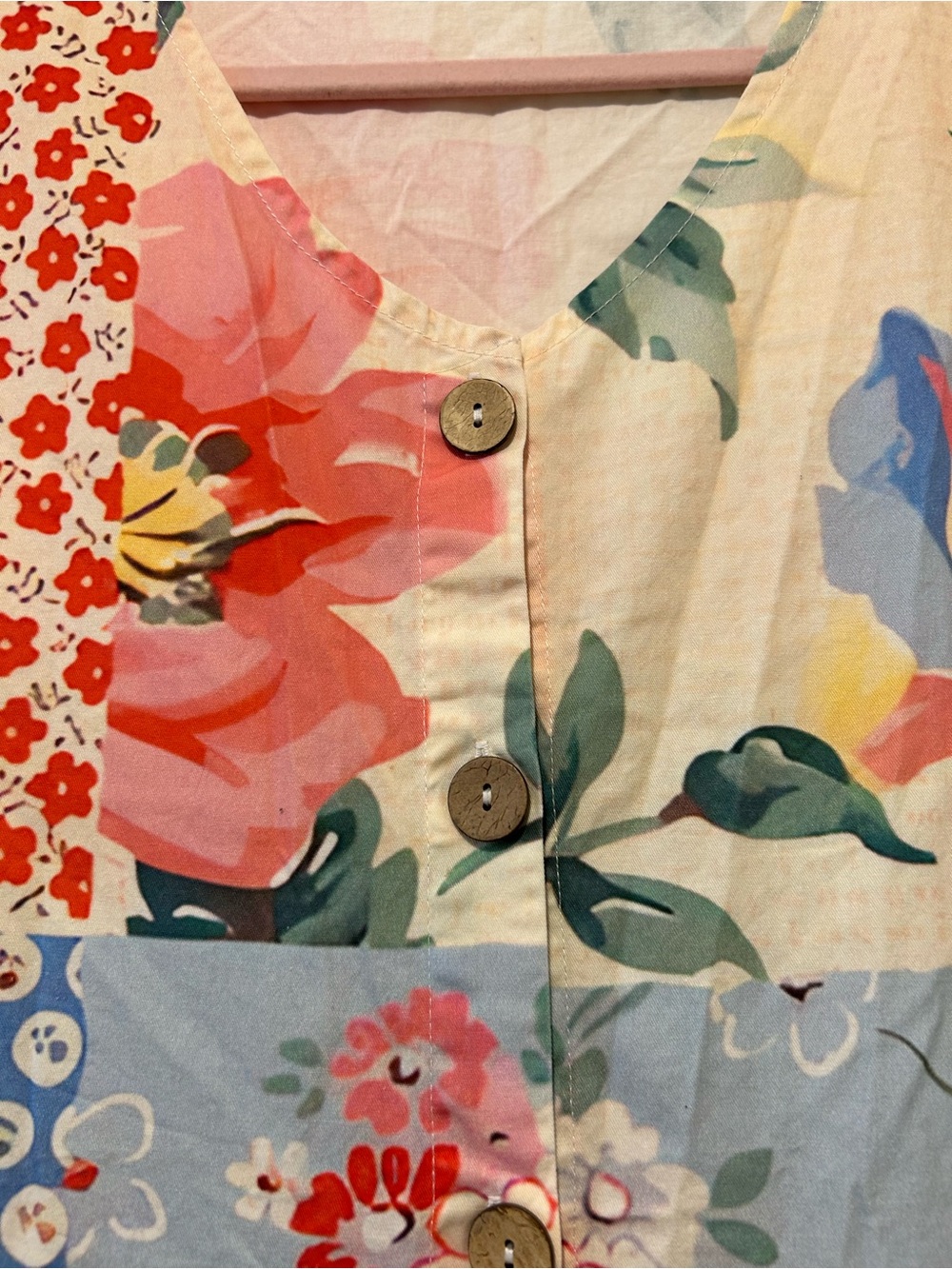 Patchwork Floral V-Neck Maxi Dress in Blue and Pink - Picture 6 of 7